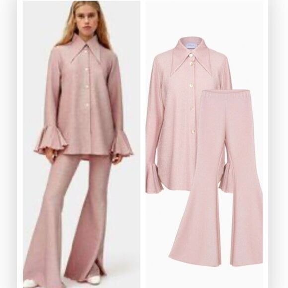 Sleeper Cosmos Lounge Suit M Top and S Pants Flared Pink Glitter Shimmer $350 - Picture 2 of 15